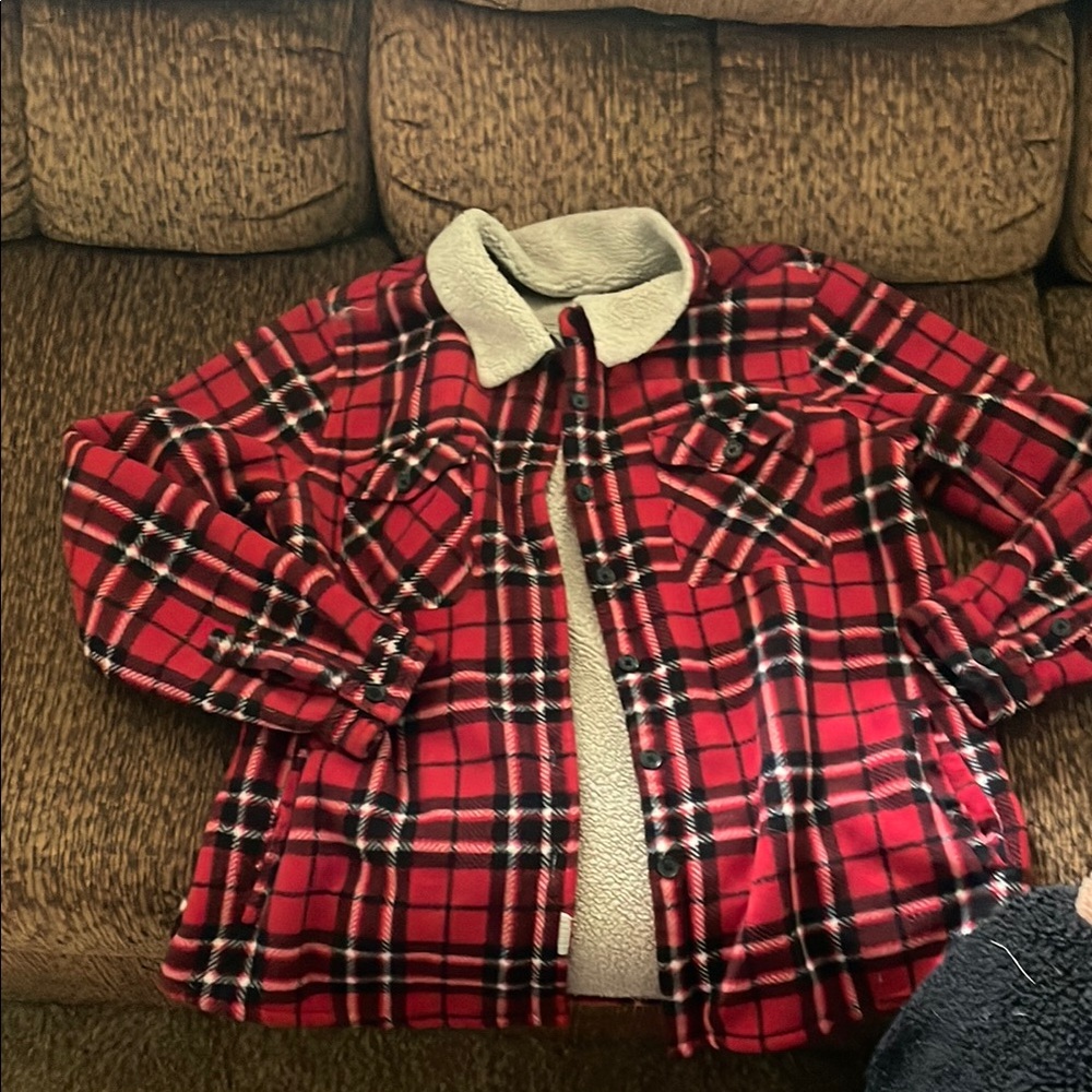 Red Plaid Sherpa-Lined Jacket